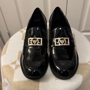 Guess Black Patent Loafers with Gold Detail